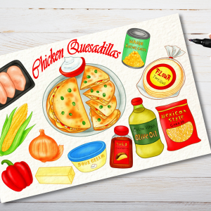 Illustrated Chicken Quesadilla Recipe Postcard