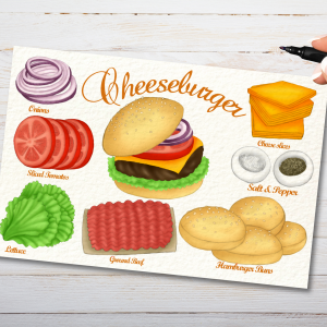 Cheeseburger Recipe Postcard Illustrated