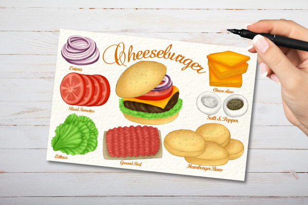 Cheeseburger Recipe Postcard Illustrated