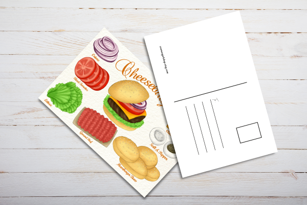 Cheeseburger Recipe Postcard Illustrated