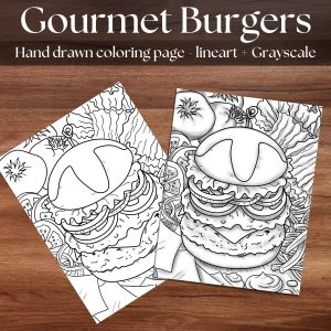 Gourmet Burger Coloring Page PDF