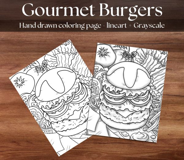 Gourmet Burger Coloring Page PDF