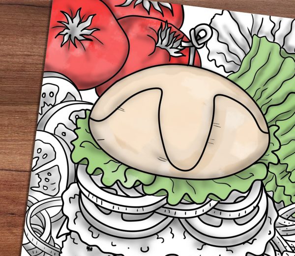 Gourmet Burger Coloring Page PDF