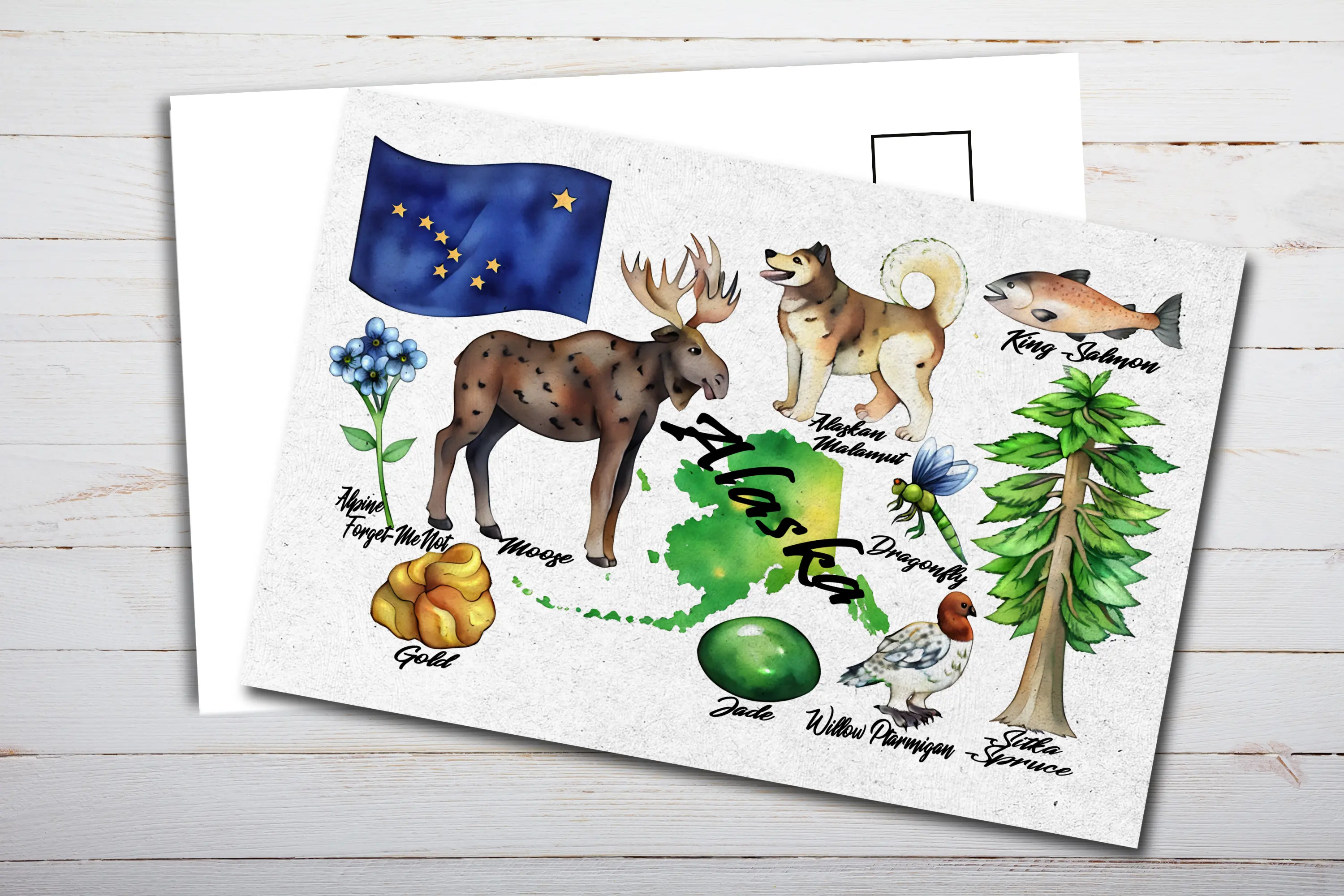 Alaska State Postcard Watercolor