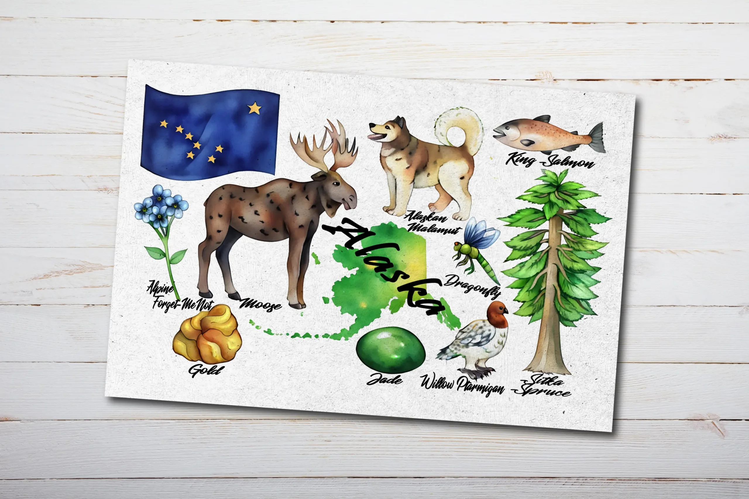 Alaska State Postcard Watercolor