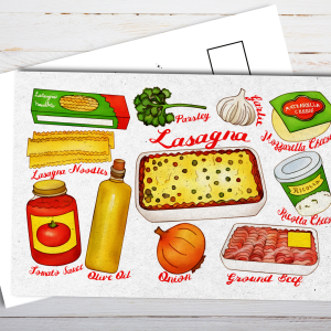 Illustrated Lasagna Recipe Postcard