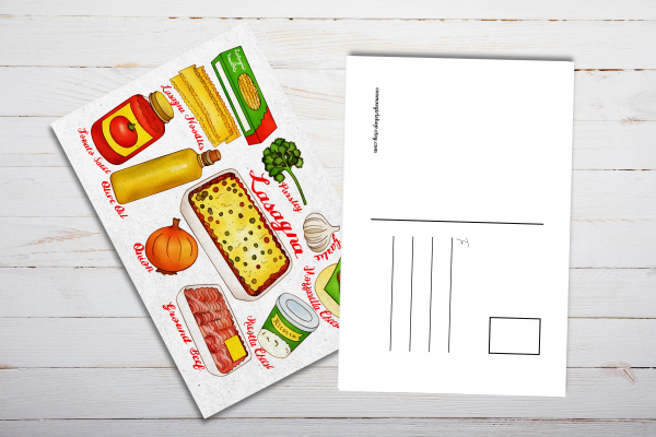 Illustrated Lasagna Recipe Postcard