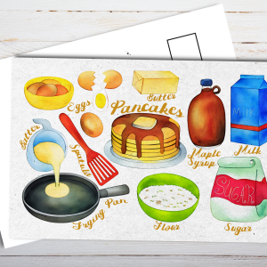 Illustrated Pancakes Recipe Postcard
