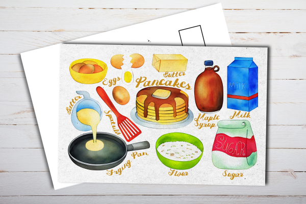 Illustrated Pancakes Recipe Postcard