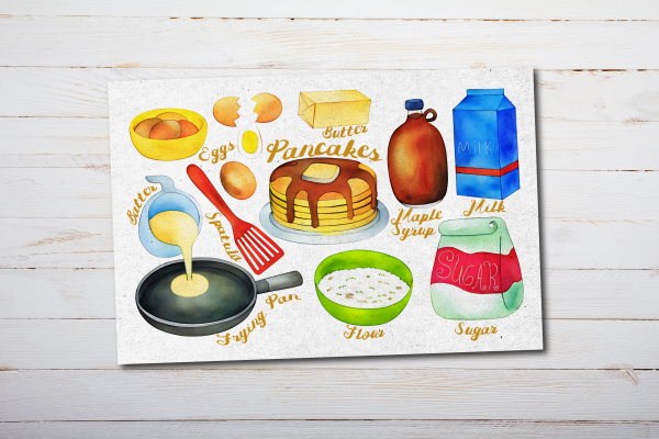 Illustrated Pancakes Recipe Postcard