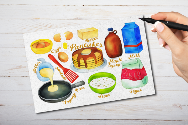Illustrated Pancakes Recipe Postcard