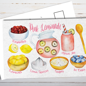 Illustrated Pink Lemonade Recipe Postcard