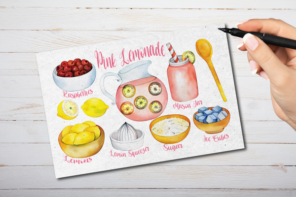Illustrated Pink Lemonade Recipe Postcard