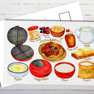 Illustrated Waffle Recipe Postcard