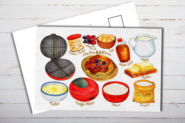 Illustrated Waffle Recipe Postcard