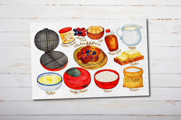 Illustrated Waffle Recipe Postcard