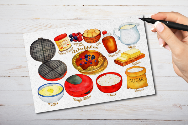 Illustrated Waffle Recipe Postcard