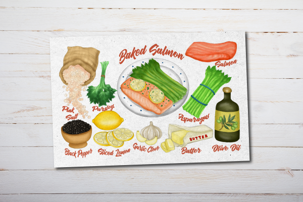 Baked Salmon Recipe Postcard