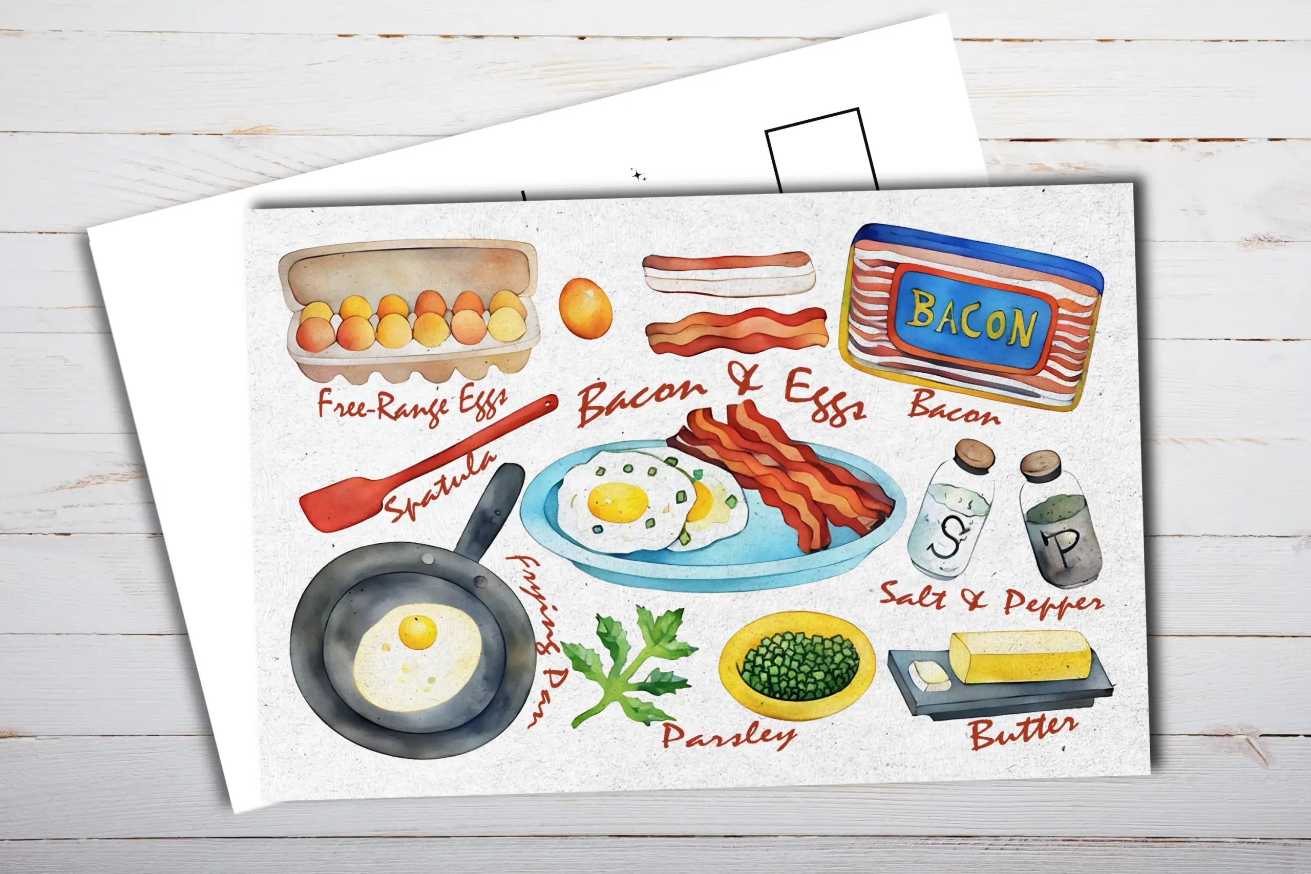 Bacon And Eggs Recipe Postcard