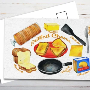 Illustrated Grilled Cheese Recipe Postcard