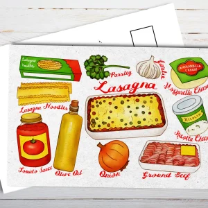 Illustrated Lasagna Recipe Postcard