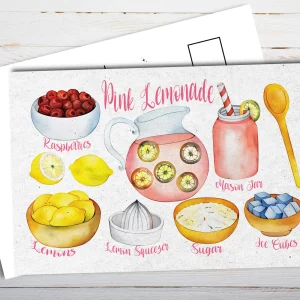 Illustrated Pink Lemonade Recipe Postcard