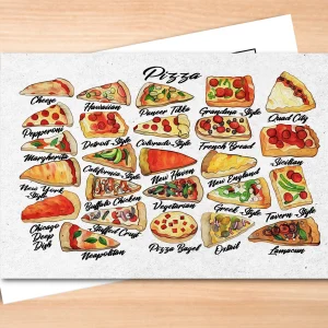 Pizza Types Postcard Watercolor Art